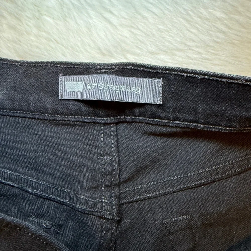 Levis 505 Straight Leg Jeans Womens Black Denim Silver Stitching Western Size 28